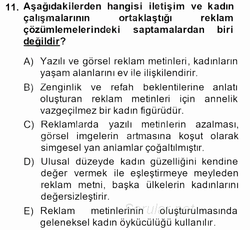 Toplumsal Cinsiyet Çalışmaları 2013 - 2014 Tek Ders Sınavı 11.Soru