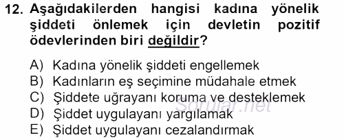 Toplumsal Cinsiyet Çalışmaları 2013 - 2014 Tek Ders Sınavı 12.Soru