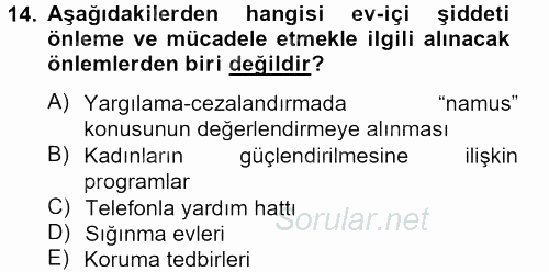 Toplumsal Cinsiyet Çalışmaları 2013 - 2014 Tek Ders Sınavı 14.Soru