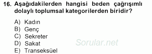 Toplumsal Cinsiyet Çalışmaları 2013 - 2014 Tek Ders Sınavı 16.Soru