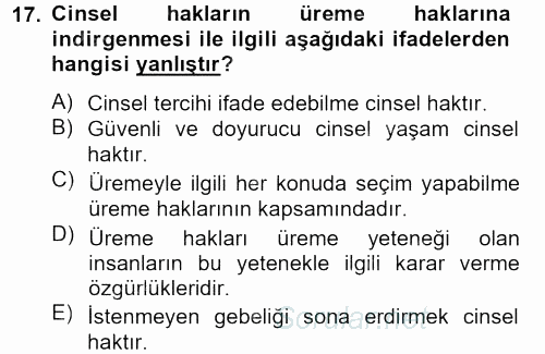 Toplumsal Cinsiyet Çalışmaları 2013 - 2014 Tek Ders Sınavı 17.Soru