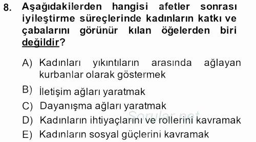 Toplumsal Cinsiyet Çalışmaları 2013 - 2014 Tek Ders Sınavı 8.Soru