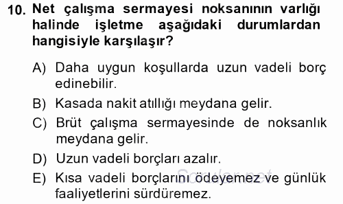 Mali Analiz 2014 - 2015 Tek Ders Sınavı 10.Soru