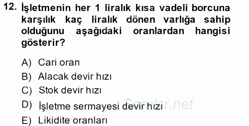 Mali Analiz 2014 - 2015 Tek Ders Sınavı 12.Soru