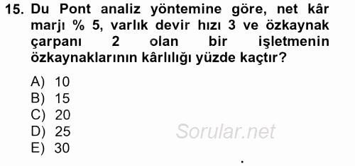 Mali Analiz 2014 - 2015 Tek Ders Sınavı 15.Soru