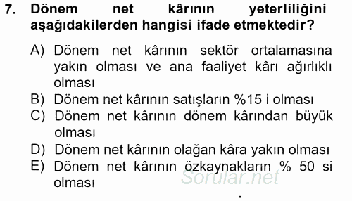 Mali Analiz 2014 - 2015 Tek Ders Sınavı 7.Soru