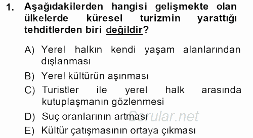 Turizm Sosyolojisi 2014 - 2015 Dönem Sonu Sınavı 1.Soru