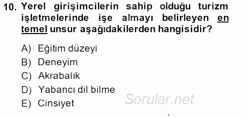 Turizm Sosyolojisi 2014 - 2015 Dönem Sonu Sınavı 10.Soru