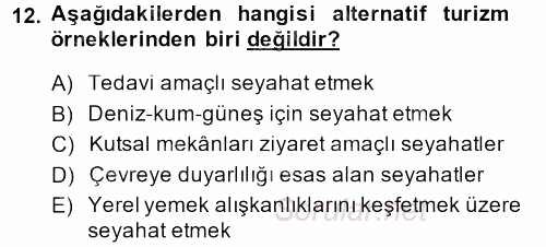 Turizm Sosyolojisi 2014 - 2015 Dönem Sonu Sınavı 12.Soru