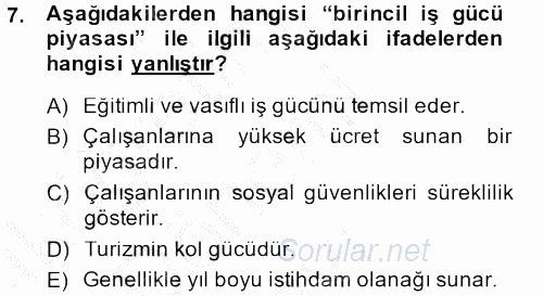 Turizm Sosyolojisi 2014 - 2015 Dönem Sonu Sınavı 7.Soru