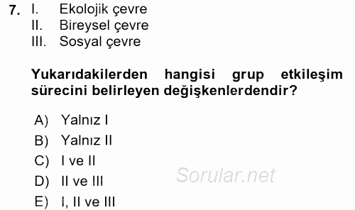 Sosyal Psikoloji 2 2015 - 2016 Tek Ders Sınavı 7.Soru