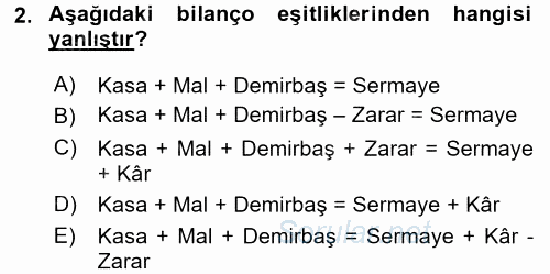 Genel Muhasebe 2016 - 2017 3 Ders Sınavı 2.Soru