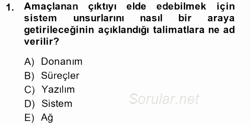 Muhasebede Bilgi Yönetimi 2014 - 2015 Ara Sınavı 1.Soru