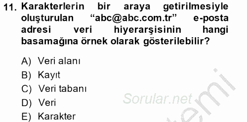 Muhasebede Bilgi Yönetimi 2014 - 2015 Ara Sınavı 11.Soru