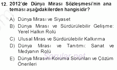 Kültürel Miras Yönetimi 2013 - 2014 Dönem Sonu Sınavı 12.Soru