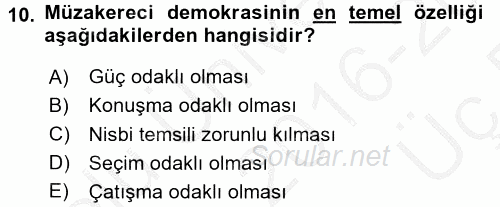 İnsan Hakları ve Demokratikleşme Süreci 2016 - 2017 3 Ders Sınavı 10.Soru