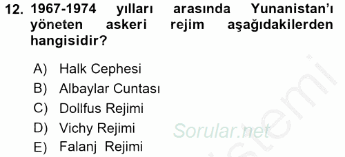İnsan Hakları ve Demokratikleşme Süreci 2016 - 2017 3 Ders Sınavı 12.Soru