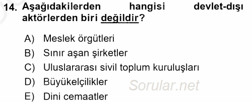 İnsan Hakları ve Demokratikleşme Süreci 2016 - 2017 3 Ders Sınavı 14.Soru