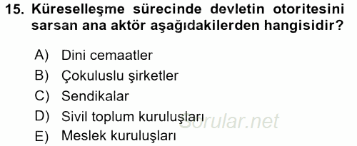 İnsan Hakları ve Demokratikleşme Süreci 2016 - 2017 3 Ders Sınavı 15.Soru