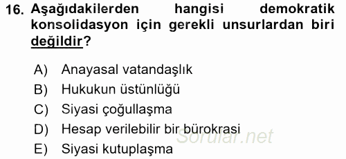 İnsan Hakları ve Demokratikleşme Süreci 2016 - 2017 3 Ders Sınavı 16.Soru