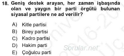İnsan Hakları ve Demokratikleşme Süreci 2016 - 2017 3 Ders Sınavı 18.Soru