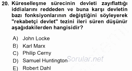 İnsan Hakları ve Demokratikleşme Süreci 2016 - 2017 3 Ders Sınavı 20.Soru