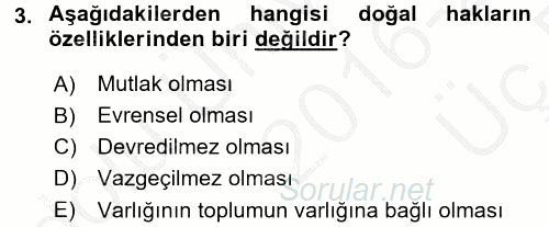 İnsan Hakları ve Demokratikleşme Süreci 2016 - 2017 3 Ders Sınavı 3.Soru