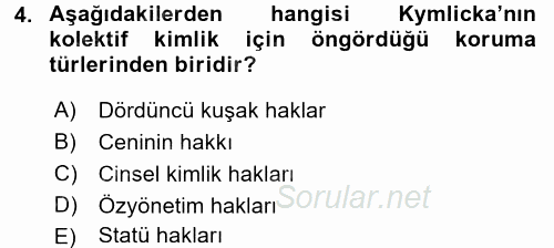 İnsan Hakları ve Demokratikleşme Süreci 2016 - 2017 3 Ders Sınavı 4.Soru