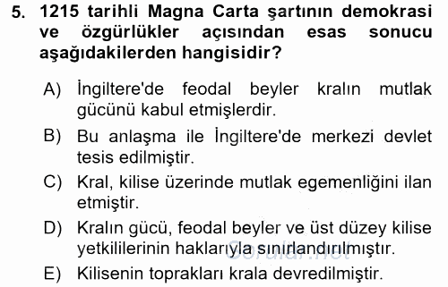 İnsan Hakları ve Demokratikleşme Süreci 2016 - 2017 3 Ders Sınavı 5.Soru