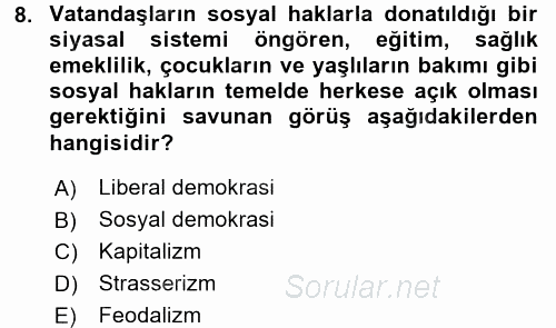 İnsan Hakları ve Demokratikleşme Süreci 2016 - 2017 3 Ders Sınavı 8.Soru