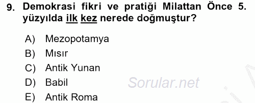İnsan Hakları ve Demokratikleşme Süreci 2016 - 2017 3 Ders Sınavı 9.Soru