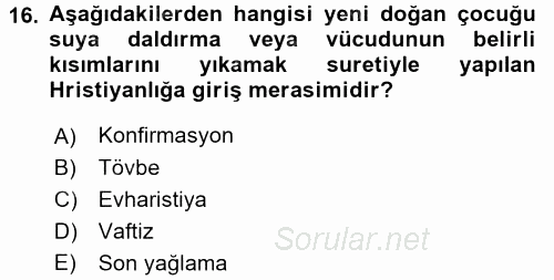 Mitoloji ve Din 2016 - 2017 Dönem Sonu Sınavı 16.Soru