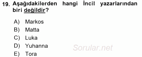 Mitoloji ve Din 2016 - 2017 Dönem Sonu Sınavı 19.Soru