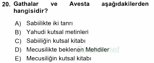 Mitoloji ve Din 2016 - 2017 Dönem Sonu Sınavı 20.Soru