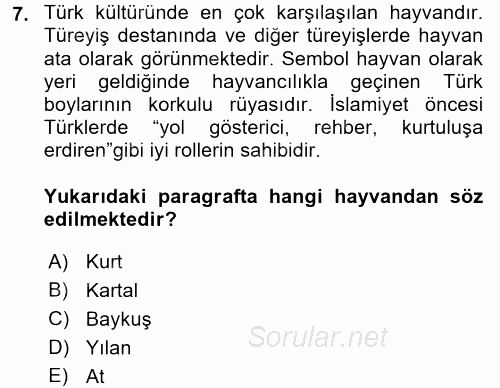 Mitoloji ve Din 2016 - 2017 Dönem Sonu Sınavı 7.Soru