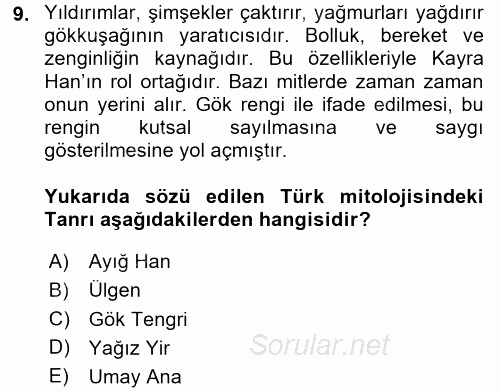 Mitoloji ve Din 2016 - 2017 Dönem Sonu Sınavı 9.Soru
