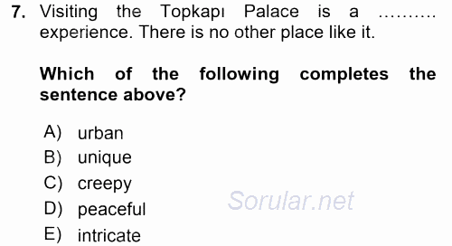 Turizm İçin 1ngilizce 1 2016 - 2017 3 Ders Sınavı 7.Soru