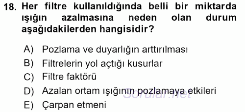 Temel Fotoğrafçılık 2015 - 2016 Tek Ders Sınavı 18.Soru