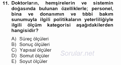 Sağlık Kurumlarında Kalite Yönetimi 2012 - 2013 Ara Sınavı 11.Soru