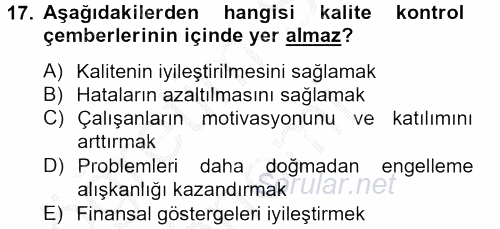 Sağlık Kurumlarında Kalite Yönetimi 2012 - 2013 Ara Sınavı 17.Soru