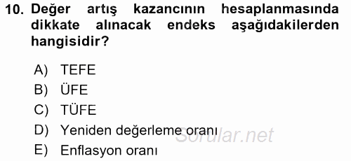 Gayrimenkullerde Vergilendirme 2017 - 2018 Ara Sınavı 10.Soru