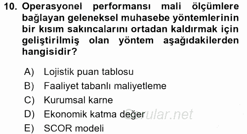 Tedarik Zinciri Yönetimi 2016 - 2017 Ara Sınavı 10.Soru