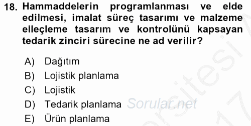 Tedarik Zinciri Yönetimi 2016 - 2017 Ara Sınavı 18.Soru