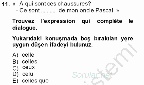 Fransızca 2 2013 - 2014 Dönem Sonu Sınavı 11.Soru