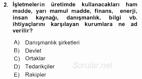 İşletme İlkeleri 2015 - 2016 Tek Ders Sınavı 2.Soru