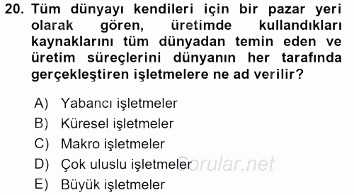 İşletme İlkeleri 2015 - 2016 Tek Ders Sınavı 20.Soru