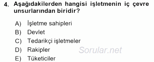 İşletme İlkeleri 2015 - 2016 Tek Ders Sınavı 4.Soru