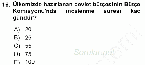 Kamu Maliyesi 2015 - 2016 Dönem Sonu Sınavı 16.Soru