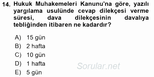 Hukuk Dili Ve Adli Yazışmalar 2015 - 2016 Ara Sınavı 14.Soru