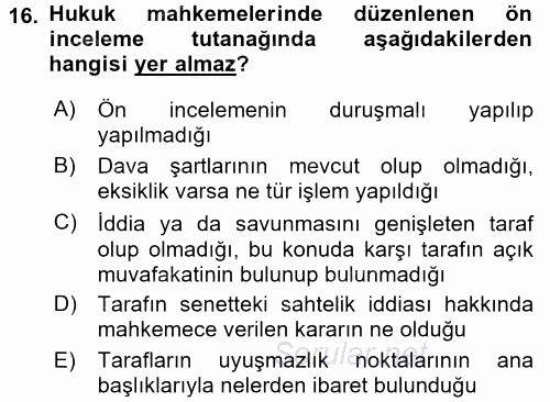 Hukuk Dili Ve Adli Yazışmalar 2015 - 2016 Ara Sınavı 16.Soru